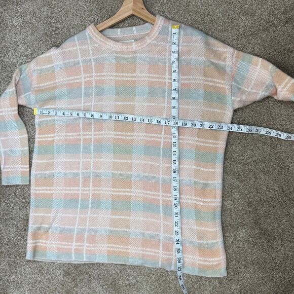 Lou & Grey Plaid Wool Blend Sweater Beige Pink Neutral Academia Tunic M Soft - Picture 7 of 8